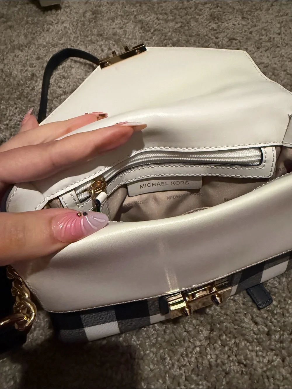 Michael Kors 🔥 Plaid Top-Handle Bag in Light Blue and Black